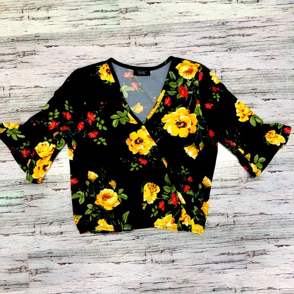 Streetwear Society Black Floral Blouse 1/2 Sleeve Size M - Picture 1 of 6